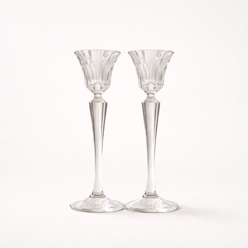 Set of 2 Crystal Taper Candle Holders | Elegant Table Decor| Wedding Home Accent